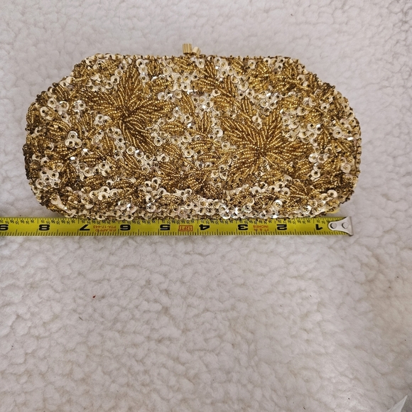 Vintage Gold Hand Beaded and Sequined Evening Bag Gold Handle Hong Kong - Picture 12 of 13